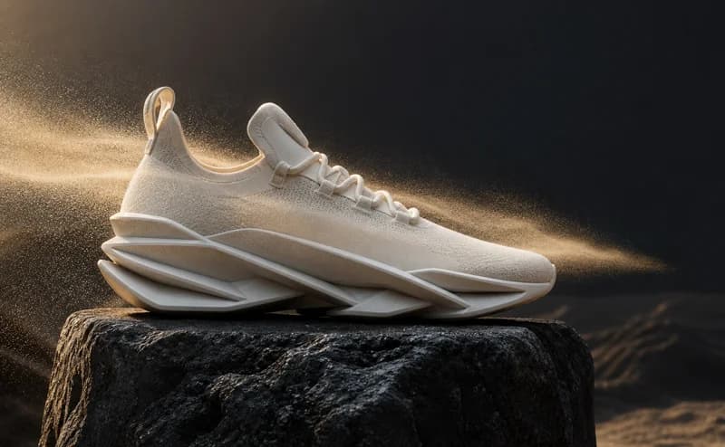 Product video frame of a sculptural sneaker.