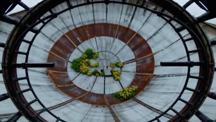Symmetrical overhead view with greenery
