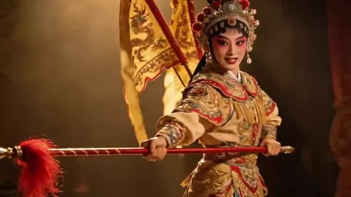 Opera performer entering a warm theatrical frame